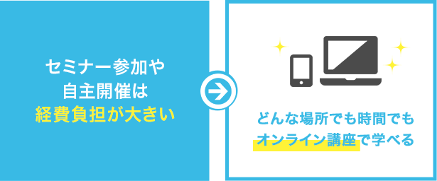 セミナー参加や自主開催は経費負担が大きい「どんな場所でも時間でもオンライン講座で学べる」